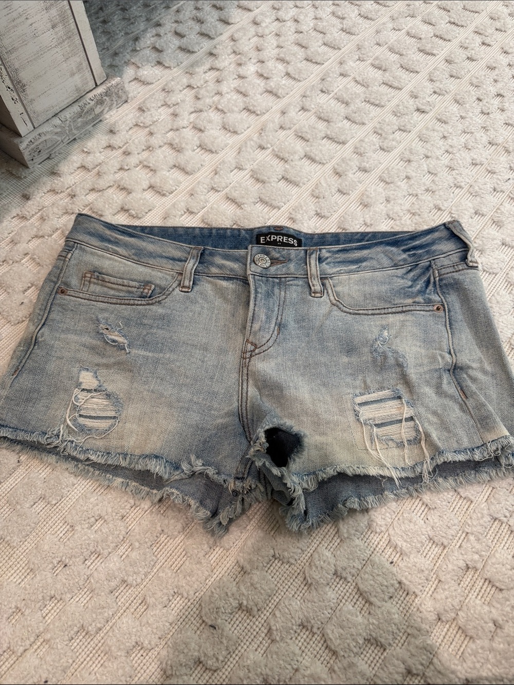 Express Distressed Light Blue Denim Cutoff Shorts